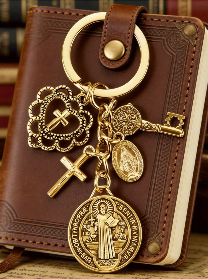 ✨Saint Benedict Religious Keychain | Cross & Prayer Medal Charms, Faith Protection Pendant, Inspirational Gift