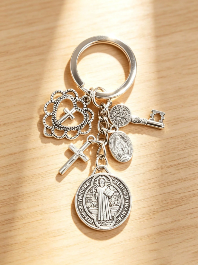 ✨Saint Benedict Religious Keychain | Cross & Prayer Medal Charms, Faith Protection Pendant, Inspirational Gift