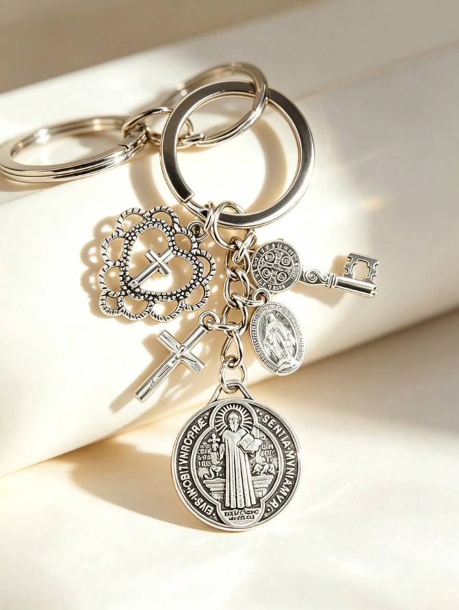✨Saint Benedict Religious Keychain | Cross & Prayer Medal Charms, Faith Protection Pendant, Inspirational Gift