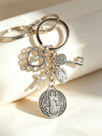 ✨Saint Benedict Religious Keychain | Cross & Prayer Medal Charms, Faith Protection Pendant, Inspirational Gift