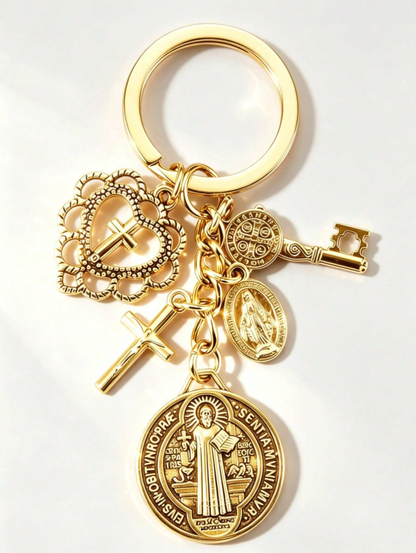 ✨Saint Benedict Religious Keychain | Cross & Prayer Medal Charms, Faith Protection Pendant, Inspirational Gift