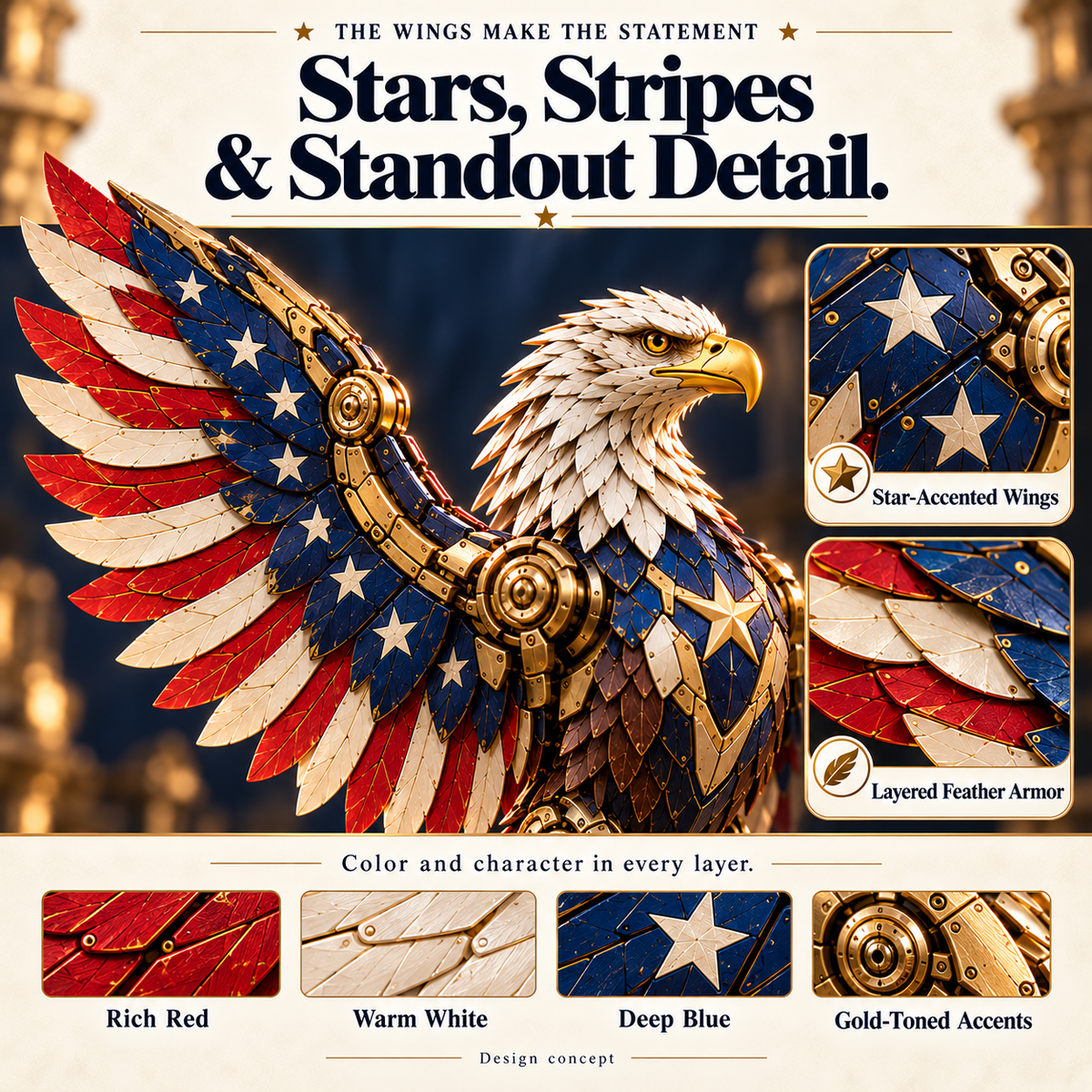 🔥LAST DAY 49% OFF -🦅 American Eagle Transforming Egg – Stars & Stripes Mechanical Figure with Bold Wing Details