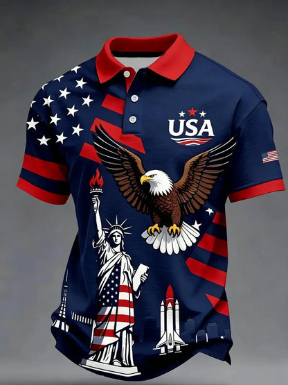 🇺🇸🦅 USA Flag Eagle Liberty Polo Shirt | Patriotic Short Sleeve Golf Shirt for Men | Perfect Summer Gift