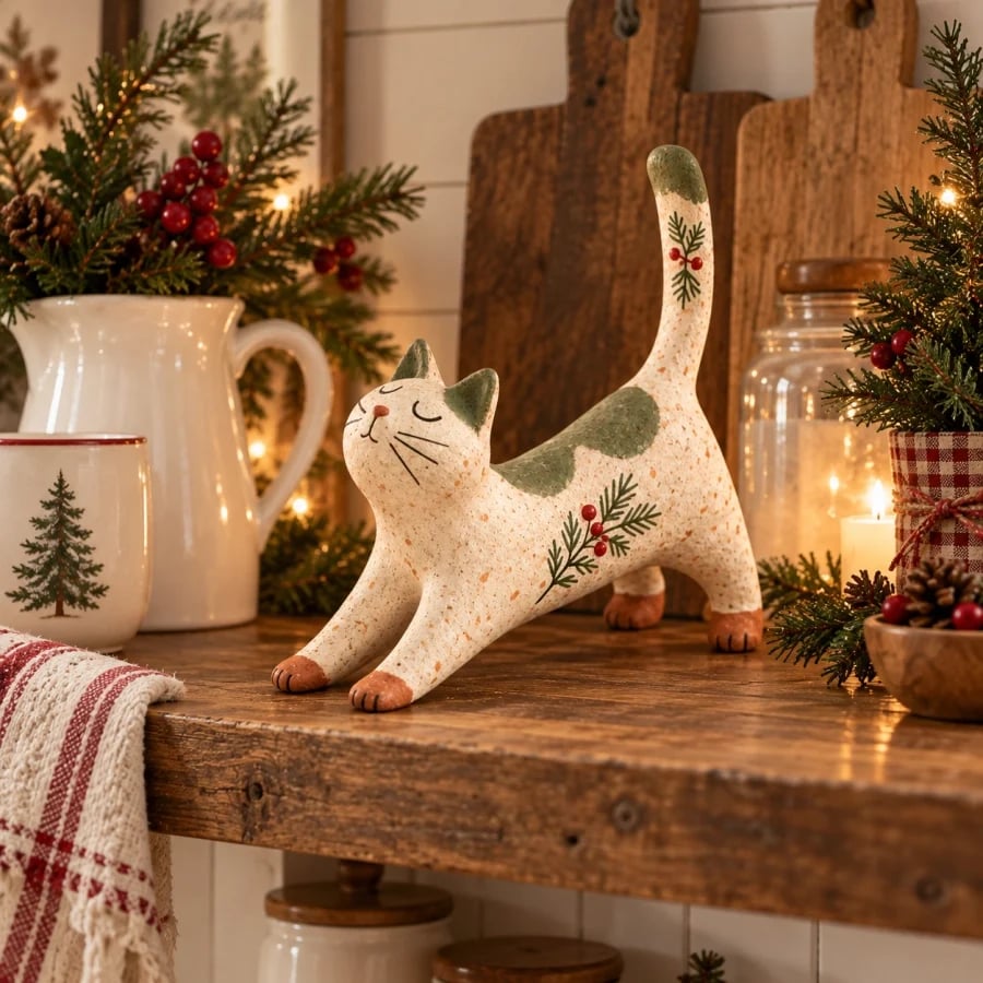😽🐈 Woodland Christmas Cat Figurine