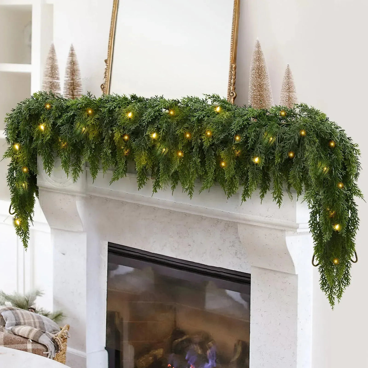 🎄 6FT Real Touch Cedar Garland 🌿 Gradient Green Artificial Cypress Pine Garland for Christmas Mantel, Table, Wall & Indoor Outdoor Décor ✨