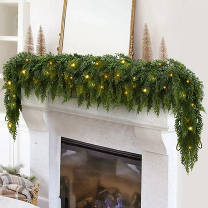 🎄 6FT Real Touch Cedar Garland 🌿 Gradient Green Artificial Cypress Pine Garland for Christmas Mantel, Table, Wall & Indoor Outdoor Décor ✨