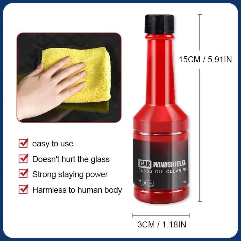 Car windshield cleaner red 150 mL bottle with dimensions 15 by 3 centimeters