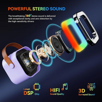 🎉🎵 Portable Bluetooth Karaoke Speaker with 2 Wireless Mics for Kids & Family