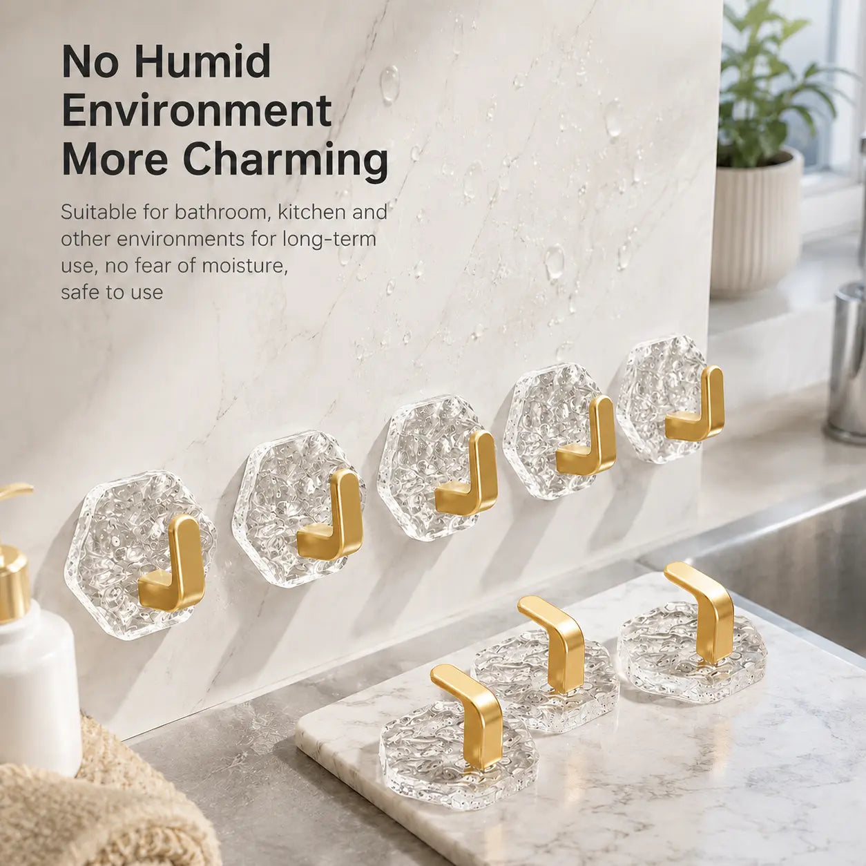 No Drill Wall Hooks Set - Waterproof Self Adhesive Hooks for Bathroom, Kitchen, Towels, Keys & Everyday Storage