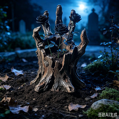 🎃Halloween  Wooden Hand Garden Planter Stake – Spooky Driftwood Yard Decor for Plants & Halloween 🕸️