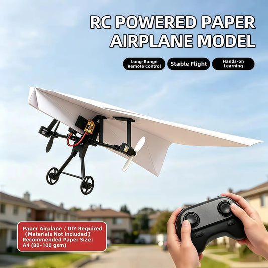 RC Paper Airplane Kit with Gyro Stabilizer – DIY Electric Remote Control Plane with Dual Propellers, Lightweight Foldable Flying STEM Toy