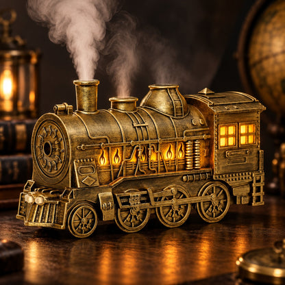 Vintage Steam Train Aromatherapy Diffuser with Simulated Flame Light Decor