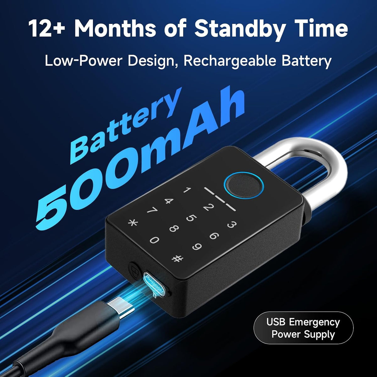 Heavy Duty Fingerprint Padlock with Key, Smart Gate Lock with Keypad