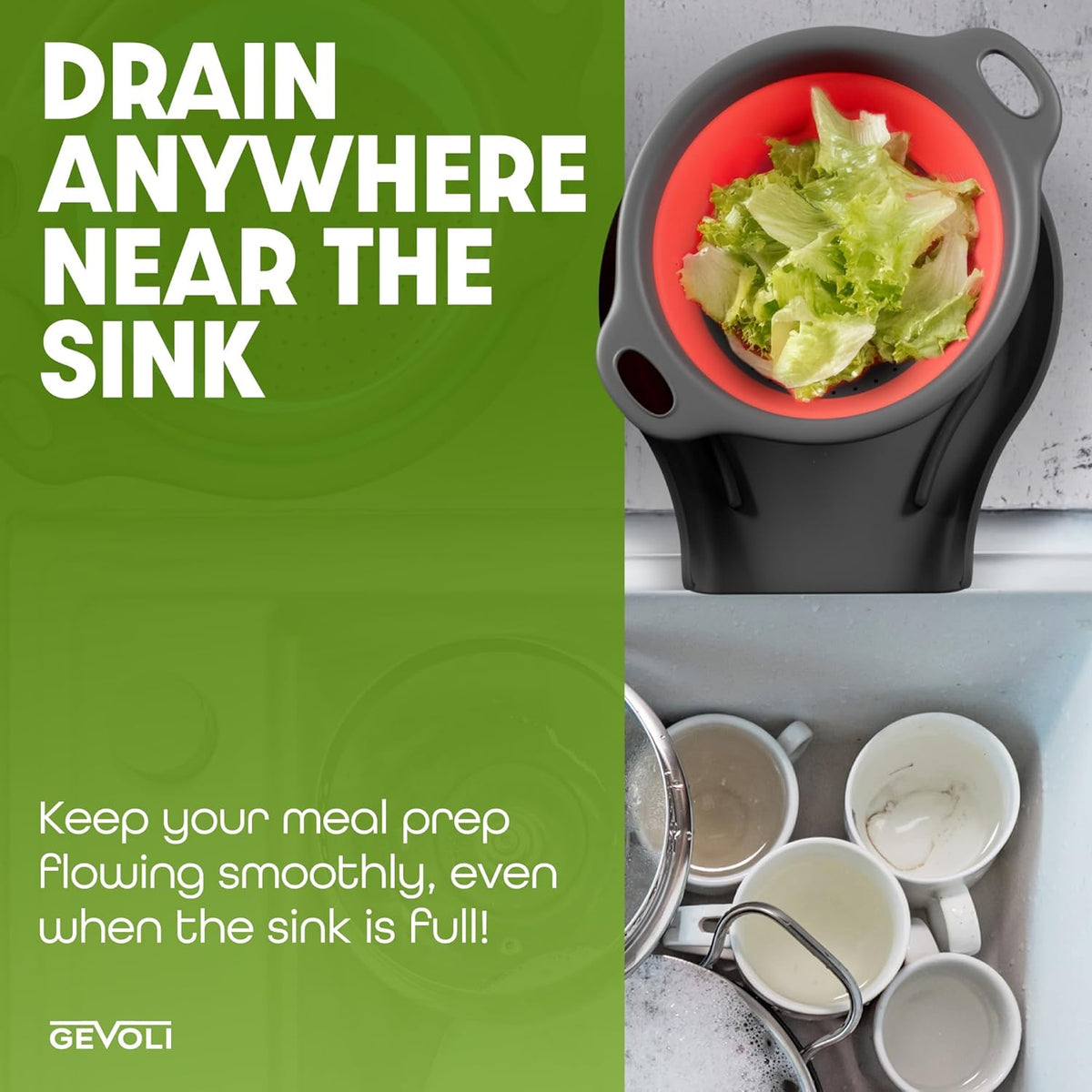 Collapsible Colanders 3-Pack Sturdy Kitchen Strainer Set, Compact with Over-Sink Self-Drainage Base