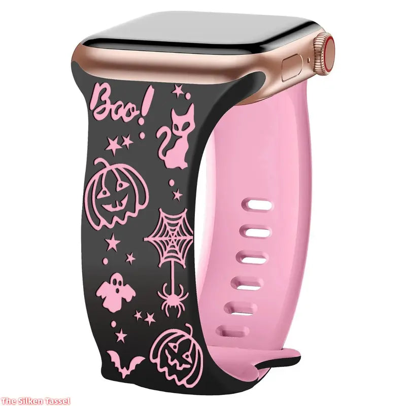 🎃 Halloween Laser Engraved Band for Apple Watch 49mm 45mm 41mm 👻 Dual-Tone Silicone Strap