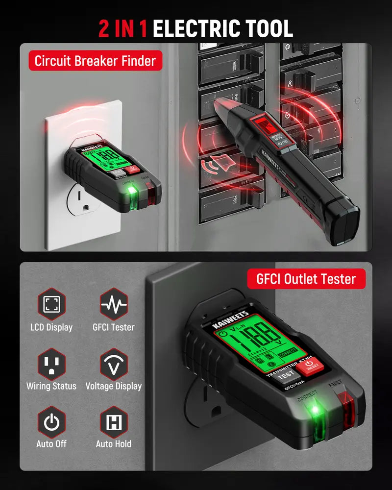 KAIWEETS AC Circuit Breaker Finder Tool with Alert LCD Display