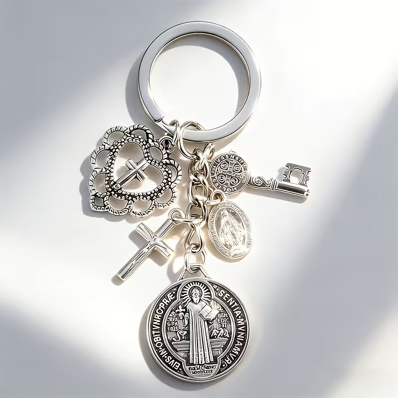 ✨Saint Benedict Religious Keychain | Cross & Prayer Medal Charms, Faith Protection Pendant, Inspirational Gift