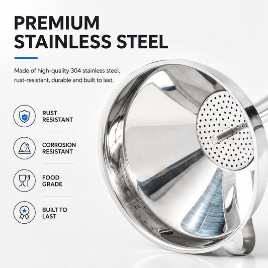 5 1/2-Inch Stainless Steel Funnel with Detachable Strainer