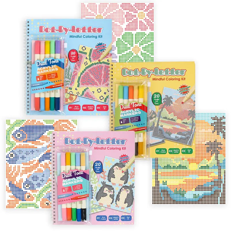 🎨📖Dot-By-Letter Mindful Coloring Kit - 🧠✨Stress Relief Dot Marker Art Set with 20 Hidden Scene(📦Buy 2 Free Shipping)