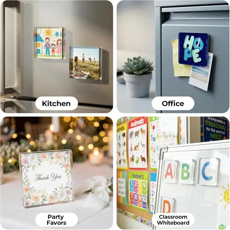 Magnetic Photo Frames 2\"x2\" Clear Acrylic DIY Fridge Magnets with Adhesive Backing