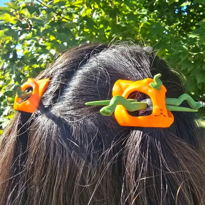 🎃3D Printed Pumpkin Kitty Hair Pin🐾✨