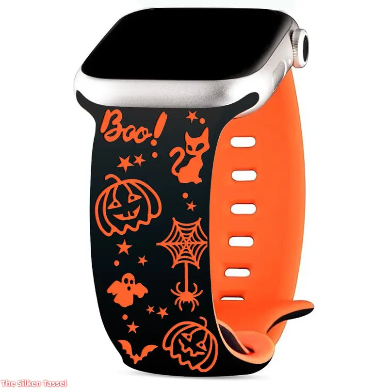 🎃 Halloween Laser Engraved Band for Apple Watch 49mm 45mm 41mm 👻 Dual-Tone Silicone Strap