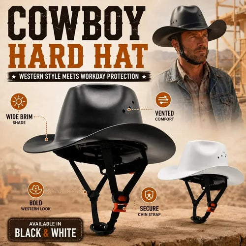 Western Cowboy Hard Hat, Vented Wide Brim Safety Helmet for Construction & Ranch Workers