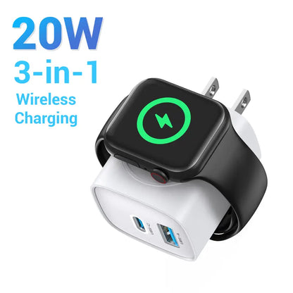 ⚡ 20W 3-in-1 GaN Fast Charger & Wireless Apple Watch Power Adapter 🔋
