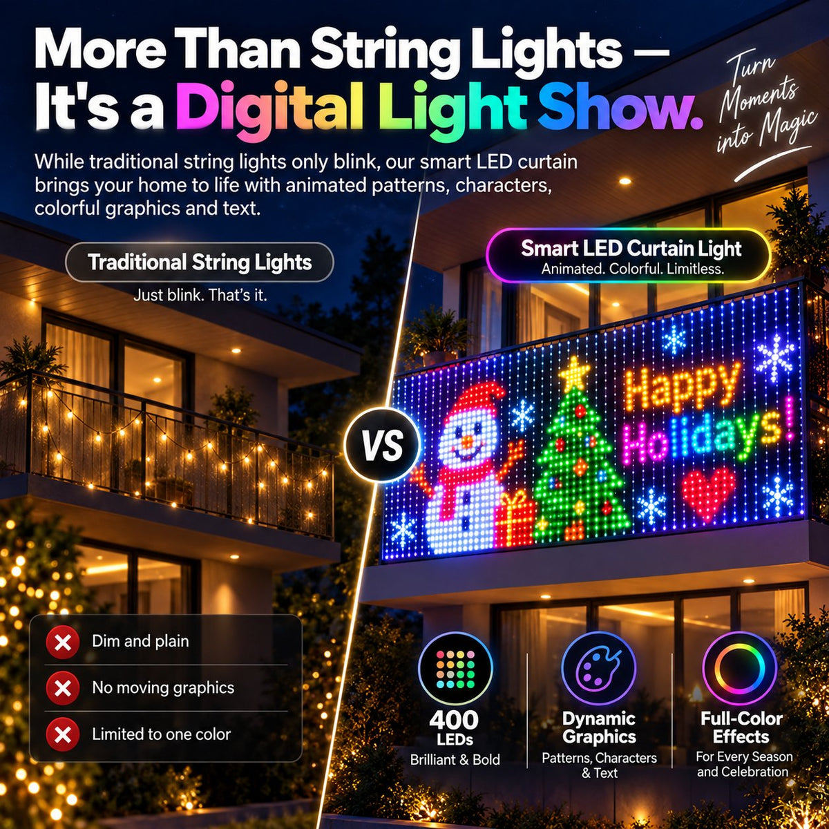 ✨ Turn Your Balcony Into A Giant LED Light Show! 🎄 Smart 400-LED Animated Mesh Screen 🎆📱