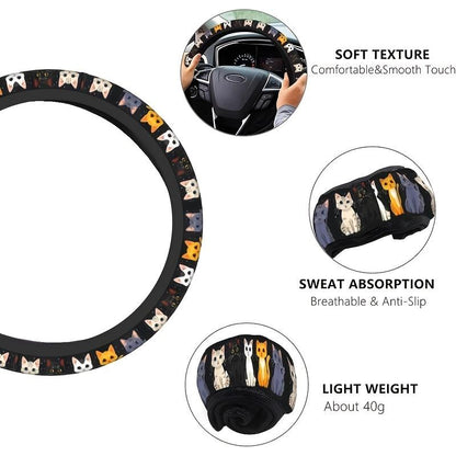 🐱 Cute Cat Steering Wheel Cover 🚗 Soft & Comfy Grip ✨ Anti-Slip Car Interior Accessory