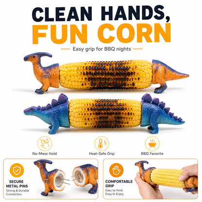🦖🌽Dinosaur Corn Holders for Corn On The Cob - Funny Corn Cob Holder for Kids and Adults with Stainless Steel Prongs