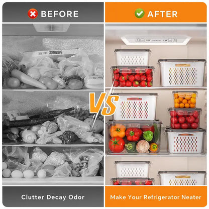🥗 5-Pack Stackable Fridge Organizers with Removable Colanders – Keep Fruits & Veggies Fresh