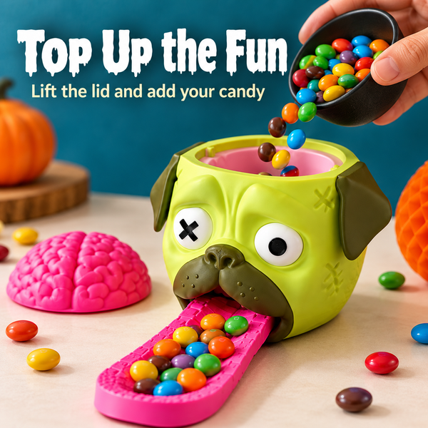 Refilling the novelty candy dispenser with colorful candy