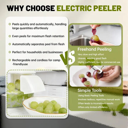 🍇 20-Sec Automatic Electric Grape Peeler ⚡ Cordless Fruit & Veggie Peeler