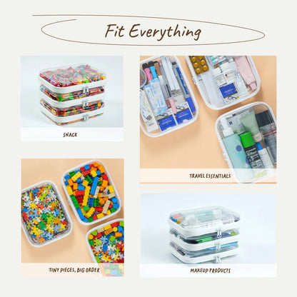 4 PCS Clear Organizer Storage Box Clear Hard Zipper Case PVC Plastic CLear Storage Containers