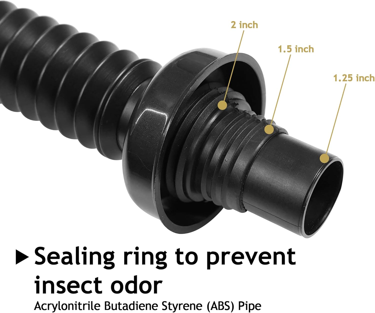 Flexible drain pipe sealing ring and compatible outlet sizes