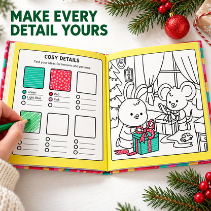 🎄✨Happy Days‑Cosy Christmas Advent Colouring Book | Hardback Edition | 24 Sealed Daily Surprise Sections | All‑Ages Screen‑Free Festive Activity