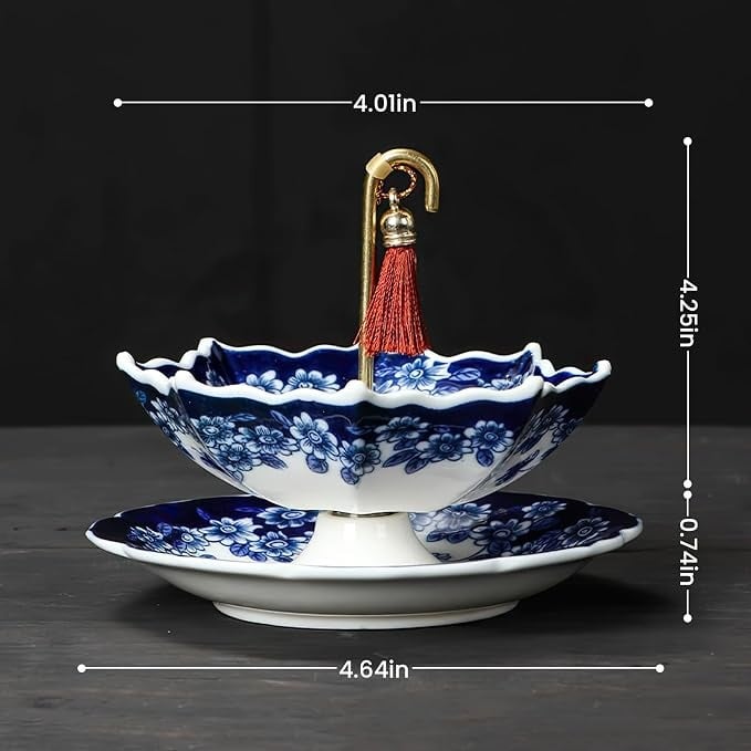 Umbrella Shape Ceramic Tea Strainer - Chinese Blue & White Porcelain Loose Leaf Filter with Rotating Design, Multi-Purpose Tea Infuser for Kung Fu/Coffee