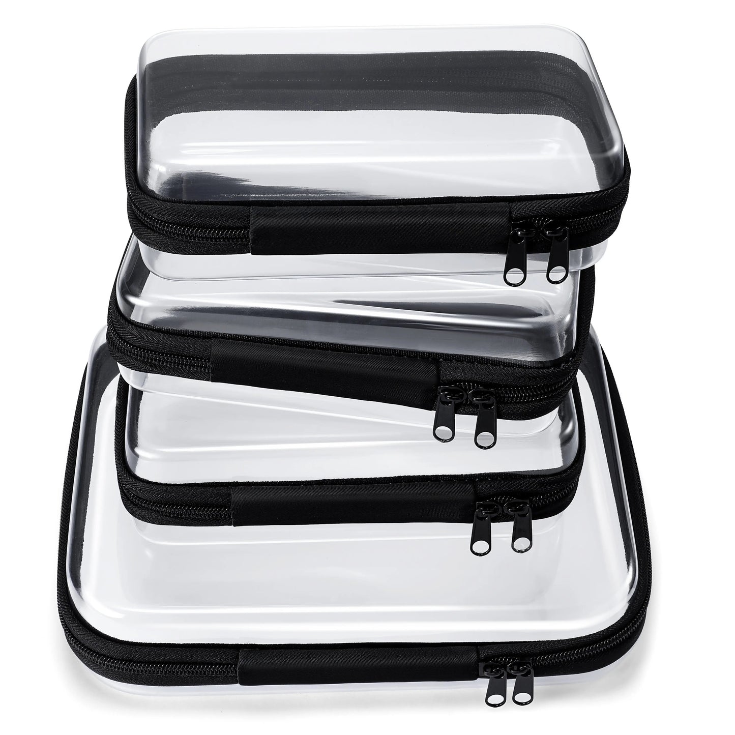 4 PCS Clear Organizer Storage Box Clear Hard Zipper Case PVC Plastic CLear Storage Containers