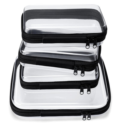 4 PCS Clear Organizer Storage Box Clear Hard Zipper Case PVC Plastic CLear Storage Containers