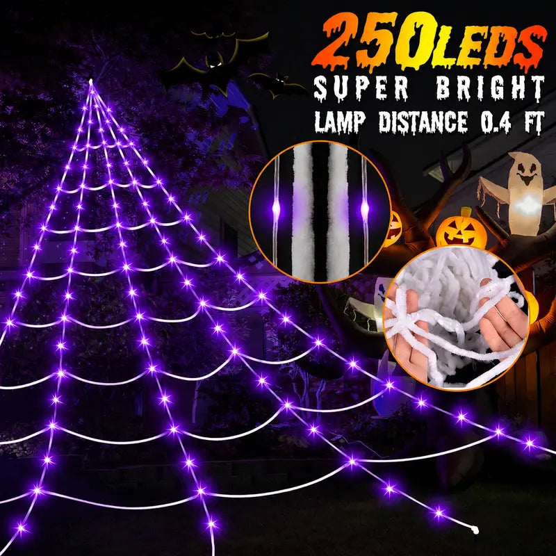 🎃 Giant LED Halloween Spider Web with Glowing Red-Eye Spider | Outdoor Decor 🕷️