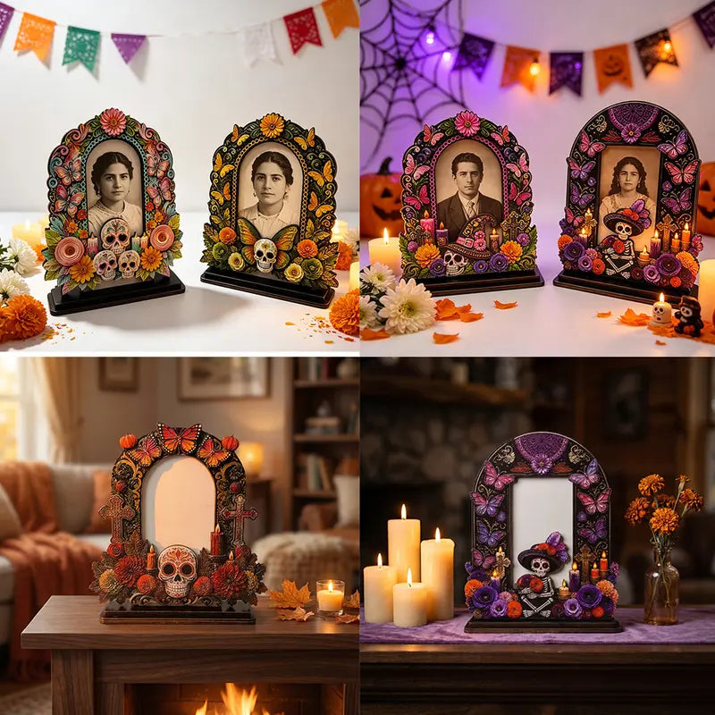 💀Día de los Muertos Wooden Picture Frame Decor - Mexican Tabletop Altar Display with Multiple Frame Designs