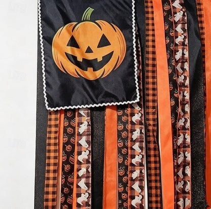 🎉Halloween Banner Flag Pre-Lit Pumpkin Fabric Ribbon Garland Streamers