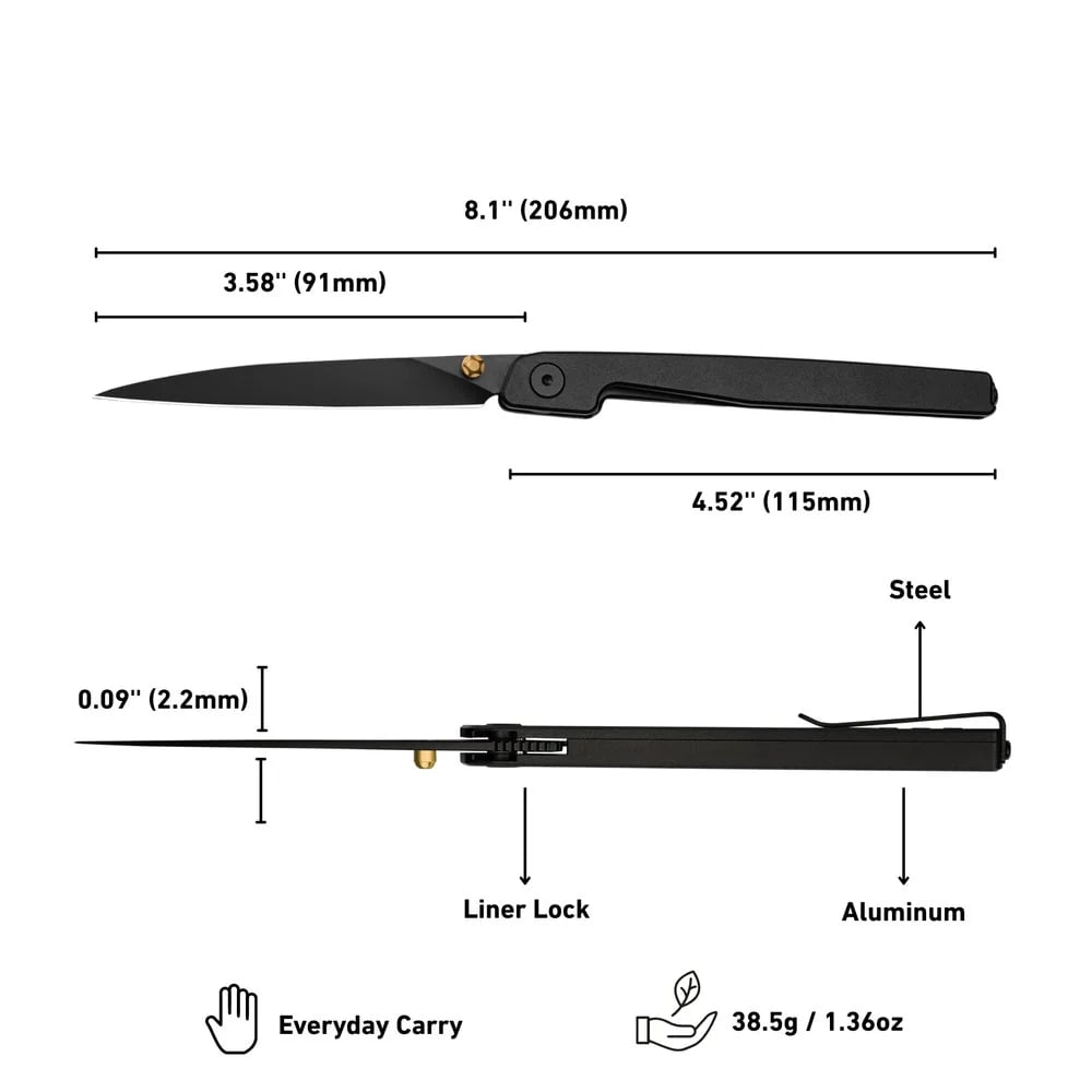 🔥Last Day Sale 50% OFF🎉Lanky Liner Lock Front Flipper Knife Black Aluminum Handle