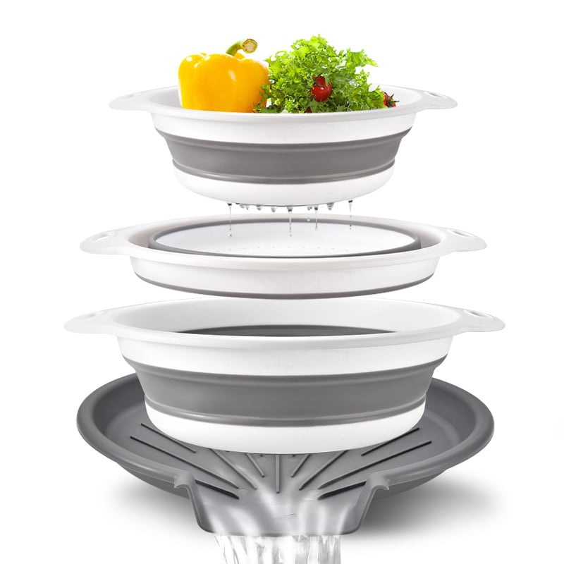 Collapsible Colanders 3-Pack Sturdy Kitchen Strainer Set, Compact with Over-Sink Self-Drainage Base