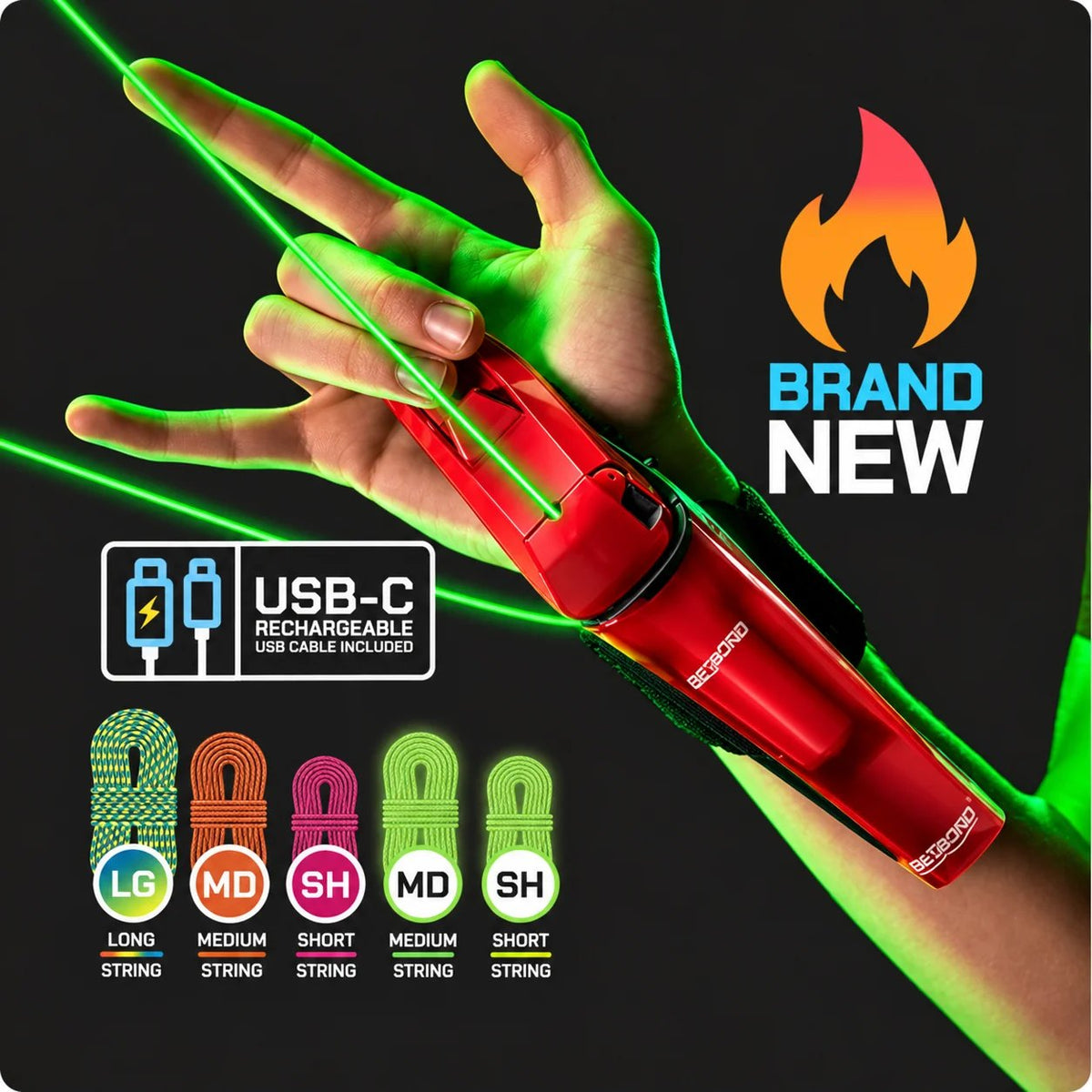 🕷 Rechargeable Wrist String Launcher with UV-Reactive & Glow-in-the-Dark Strings for Kids & Adults 🎁