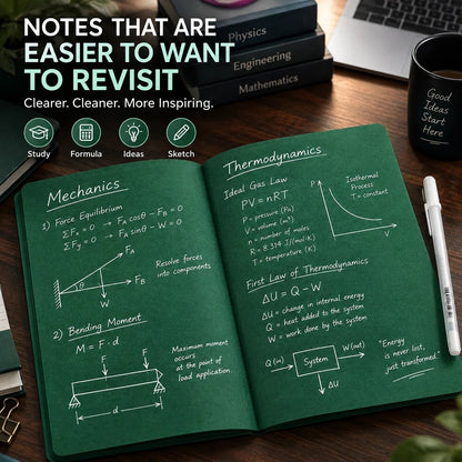Deep Green Blank Notebook with White Gel Pen | Aesthetic Writing & Sketch Journal