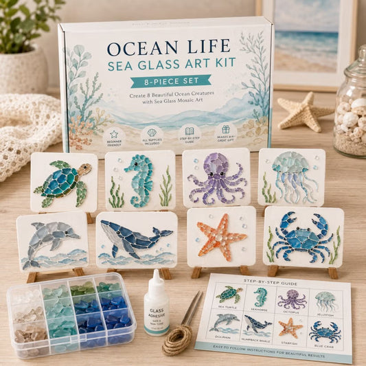 🐋🌊 DIY Sea Glass Mosaic Art Kit – Create Beautiful Ocean-Inspired Artwork with Colorful Glass Pieces