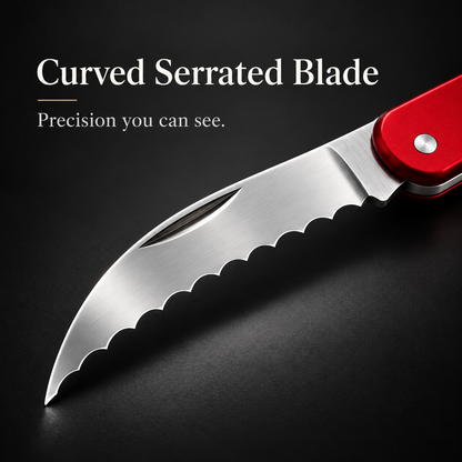 🔪Compact Folding Baker's Knife | 2.5″ Wavy-Edge Stainless Steel Blade | Red Aluminum Handle | Made in Switzerland
