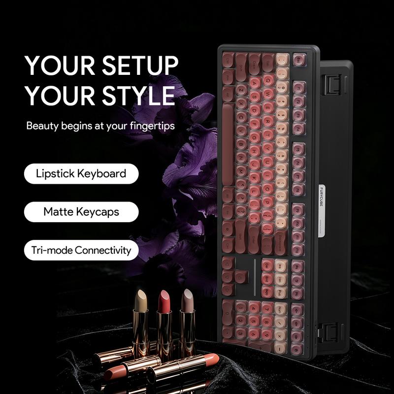 🔥50% OFF！💄FURYCUBE IP108 Lipstick Shape Wireless Mechanical Keyboard, Tri-Mode RGB Desk Keyboard✨